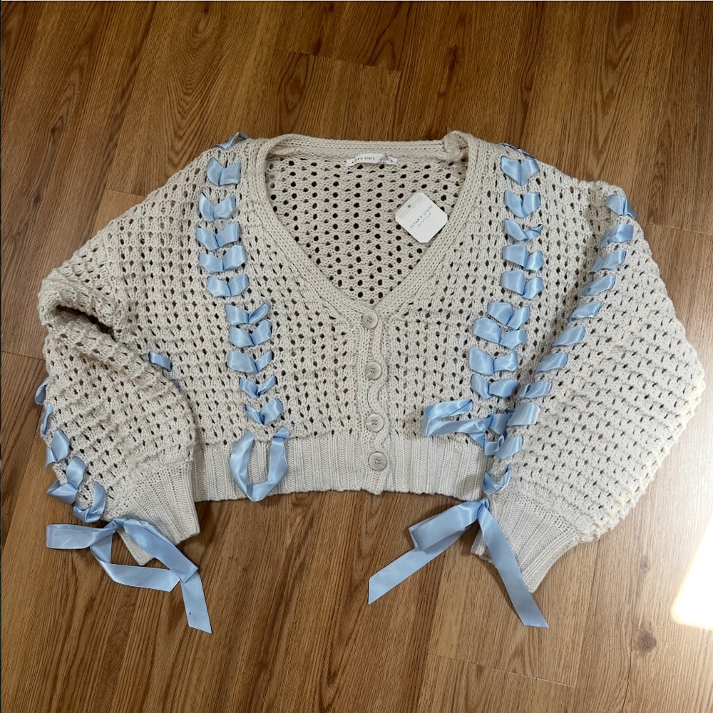 ALTAR'D STATE Carla Bow Sweater Cardigan Cream NWT Size Small